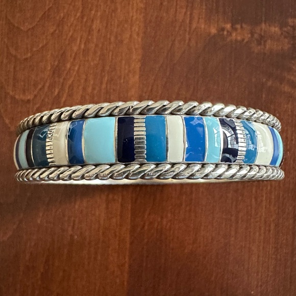 Brighton Cabana Dreams Blue Striped Enamel Bangle Bracelet EUC - Picture 3 of 3